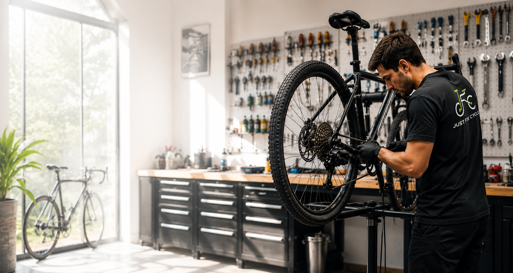 Mechanic repairing a bicycle